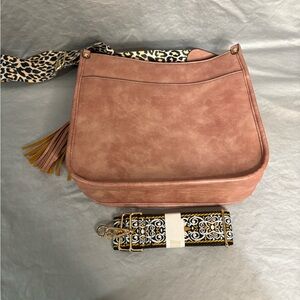 HKCLUF Vegan Leather Hobo Crossbody Bag | Rose Color + Interchangeable Straps